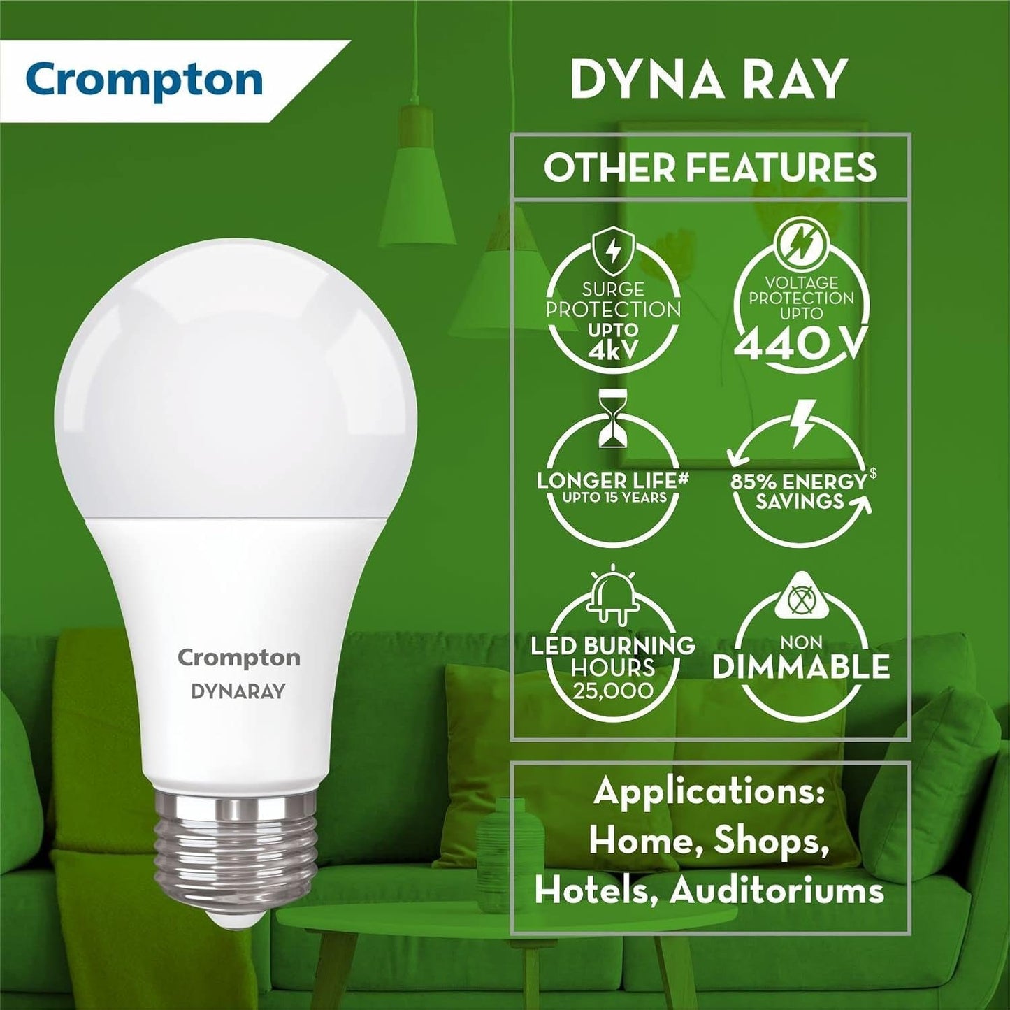 Crompton Dyna Ray 9W LED Bulb B22 & E27 Cap | Cool Daylight (6500K) & Warm White (3000K)