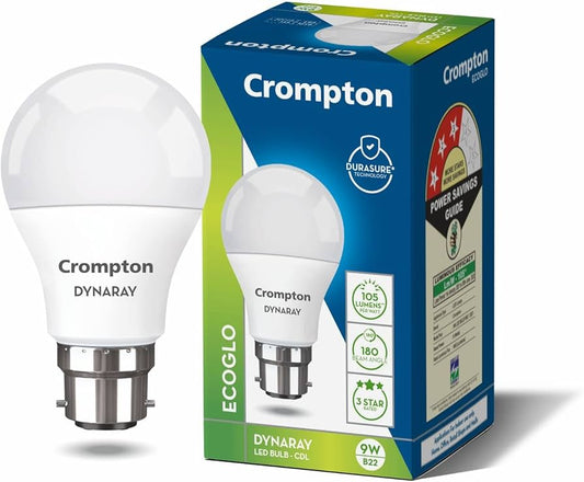 Crompton Dyna Ray 9W LED Bulb  B22 & E27 Cap | Cool Daylight (6500K) & Warm White (3000K)
